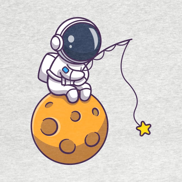 Cute Astronaut Fishing Star On Moon Cartoon by Catalyst Labs